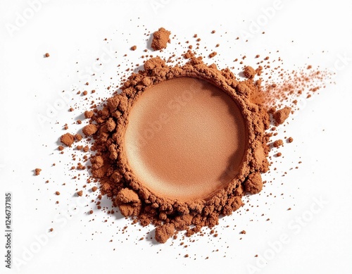 Bronzed Perfection, Circular Layout of Cosmetic Powder on Pristine White Backdrop