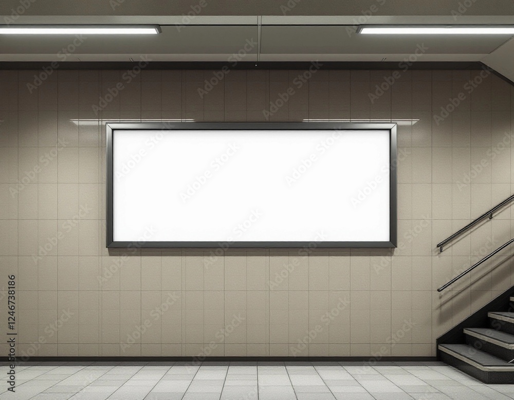 Blank Advertisement Billboard Displayed at Subway Station Platform Wall Blank Advertisement Billboard Displayed at Subway Station Platform Wall