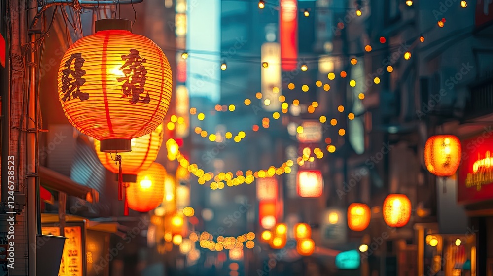 custom made wallpaper toronto digitalColorful lanterns, providing a cozy traditional atmosphere at night