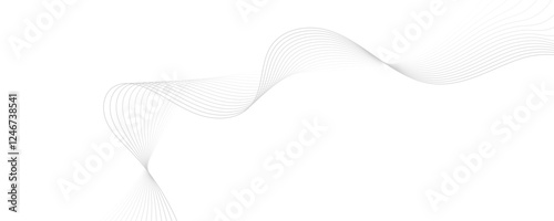 Gray wave curve lines abstract background with flowing particles. Digital energy waves technology concept. Modern backdrop design for business, presentation, banner.