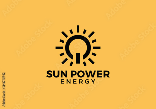 sun with power button logo. technology solar energy design vector graphic