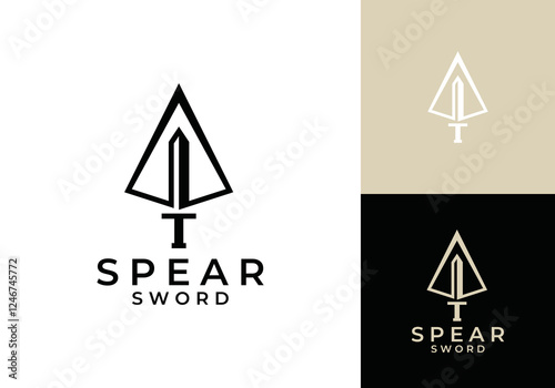 spear head with sword logo. adventure, hobby, camping, hunting symbol icon design