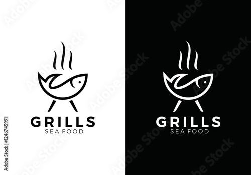 hot fish grill bbq logo vector design concept