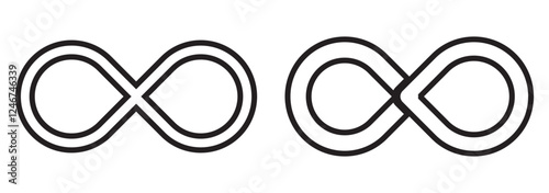 Infinity symbols. Set of infinity icons. Symbols of endless, unlimited, eternal. Vector illustration.