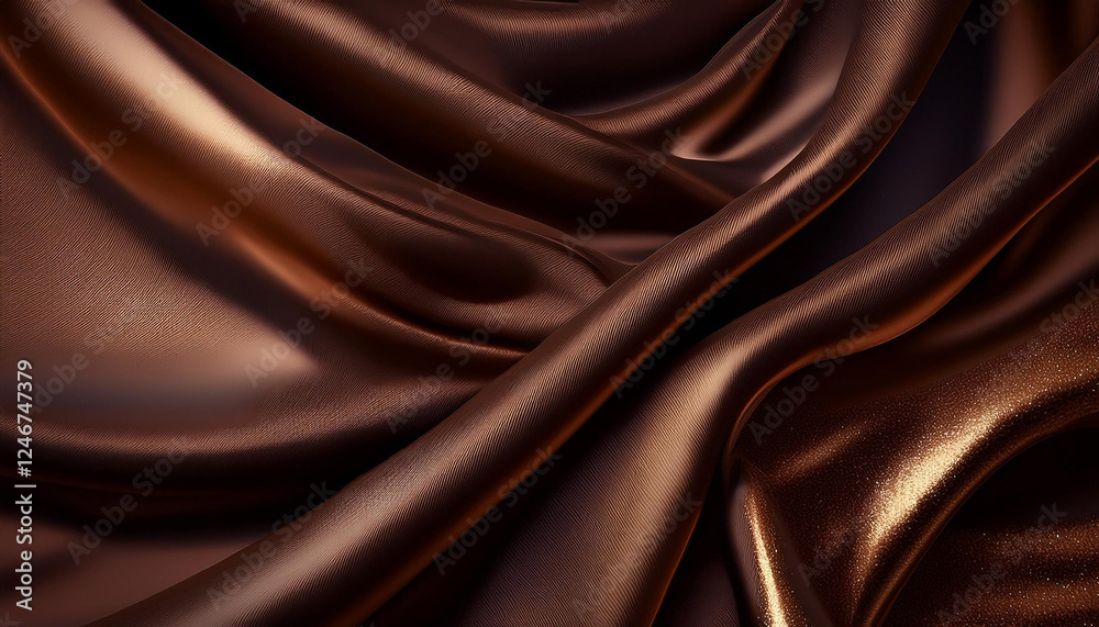 Obraz premium Black dark chocolate brown background. Silk satin fabric. Luxury elegant beauty premium rich. Shiny glitter shimmer wavy background. dark brown color flowing liquid, smooth swirl flowing waves.