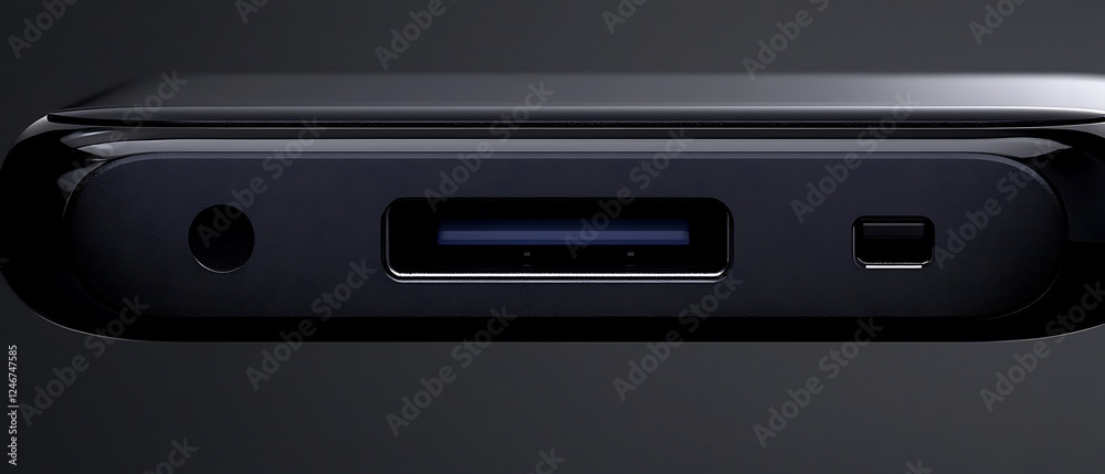 Close-up of phone's USB-C port, dark background Close-up of phone's USB-C port, dark background