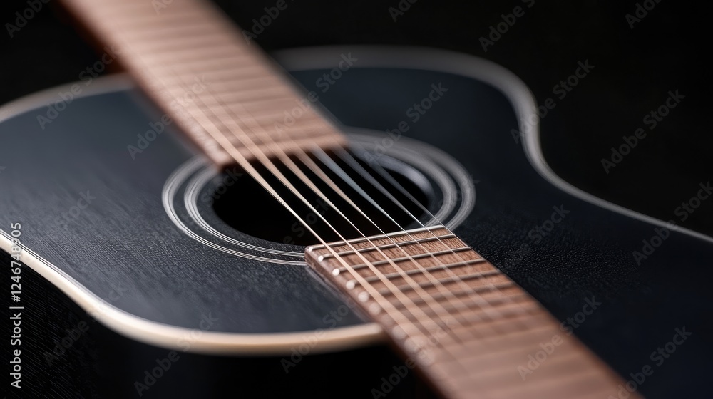 Fototapeta premium Acoustic guitar, close-up, dark background, music