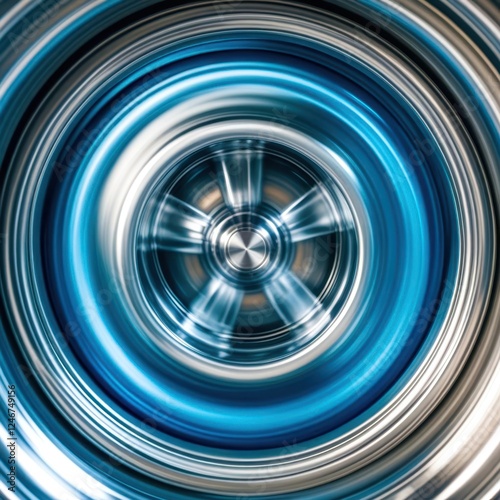 Blue and silver wheel with a silver hubcap photo