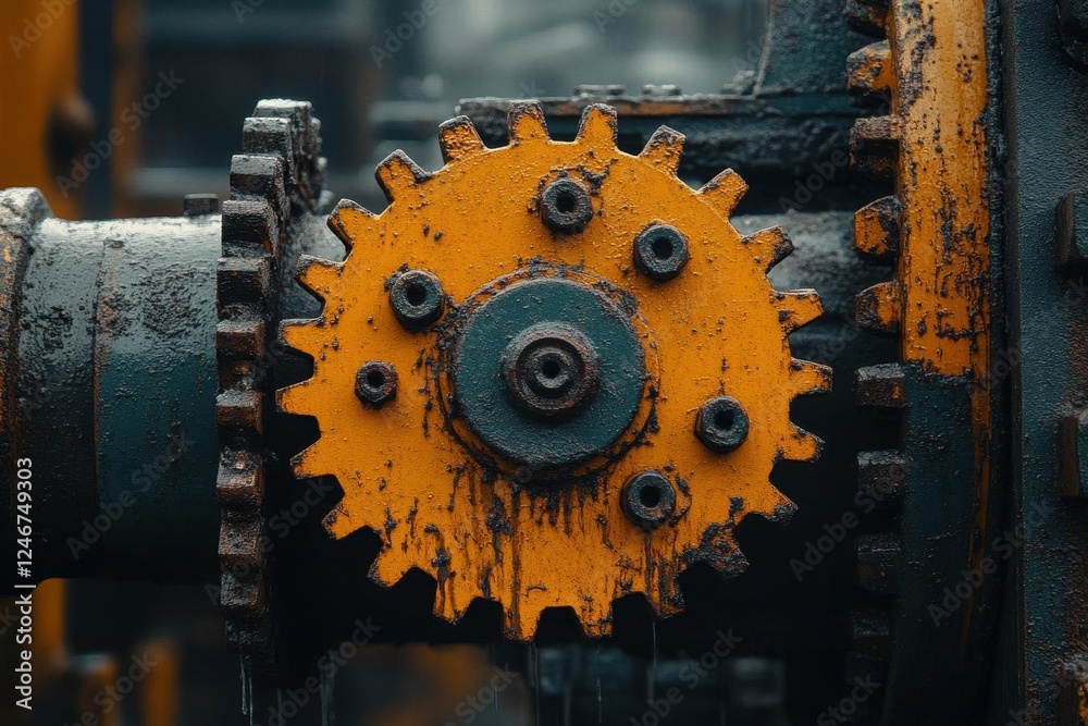 rusted gears of heavy machinery in a dimly lit industrial setting symbolizing the relentless turning of fate in the mechanical world with gritty textures that evoke an age of industry rusted gears of heavy machinery in a dimly lit industrial setting symbolizing the relentless turning of fate in the mechanical world with gritty textures that evoke an age of industry