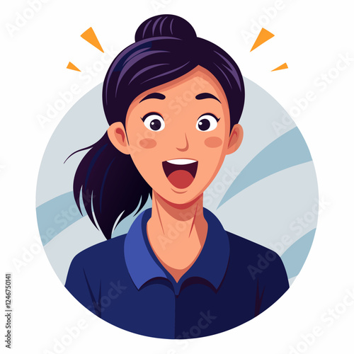 Cartoon Portrait of a Young Woman with Dark Hair and Enthusiastic Expression