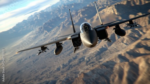 Jet Fighter in Close-Up Over Breathtaking Mountain Terrain