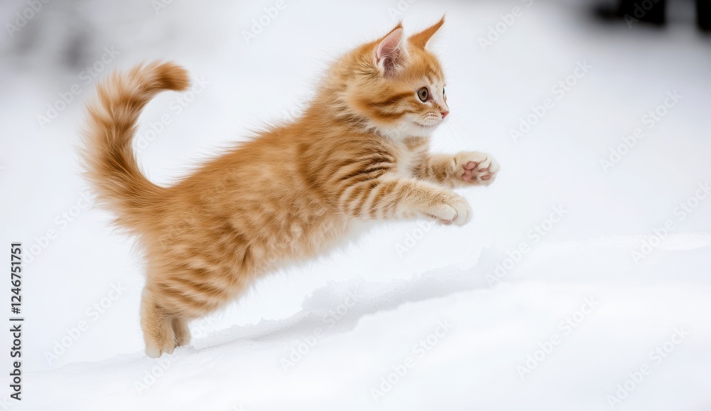 Playful Orange Kitten Leaping Through Fresh Snow In Winter Scenery Playful Orange Kitten Leaping Through Fresh Snow In Winter Scenery