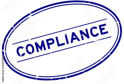 Grunge blue compliance word oval rubber seal stamp on white background