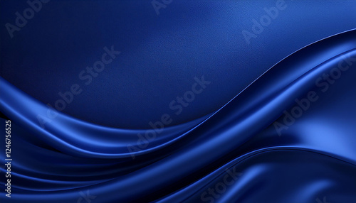 Black blue abstract background. Silk satin. Curtain, drapery. Shiny fabric. Dark. Wavy soft pleats. Navy blue elegant luxury background. Liquid wave effect. Gradient. Christmas. Festive.