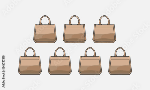A modern vector-style illustration of separate beige jute tote bags, easily editable.