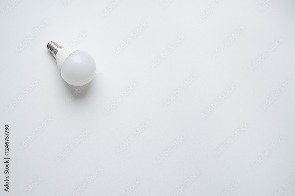 white opaque light bulb with narrow base lies on white background