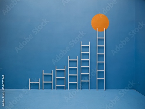 A conceptual image showing several ladders arranged in increasing height symbolizing growth and progress.