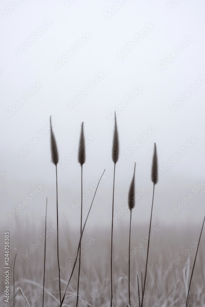 Obraz premium Elegant winter wildlife silhouettes grace a foggy morning landscape with rare species