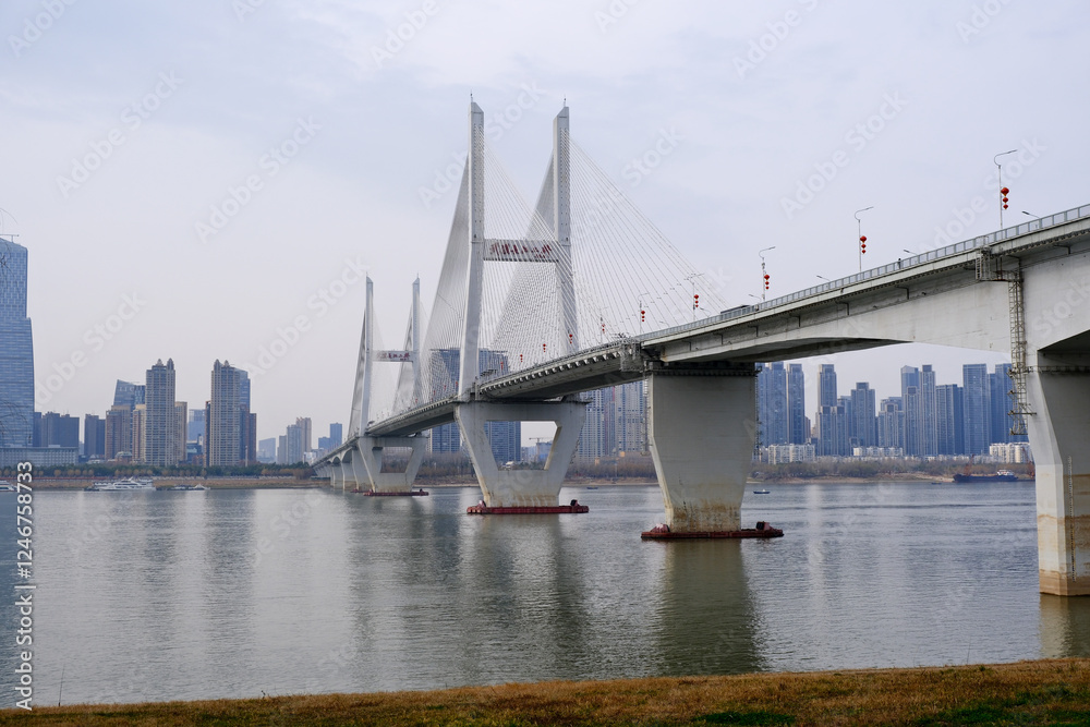 Naklejka premium Second Wuhan Yangtze River Bridge in Wuhan city