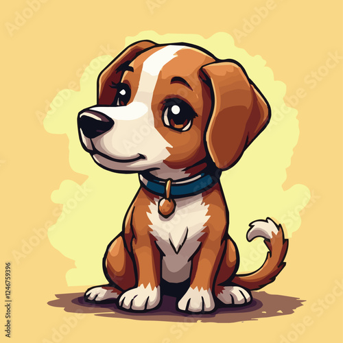 Cute Beagle Dog Sitting Cartoon Vector