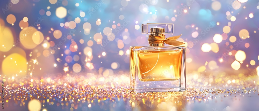A bottle of perfume with a gold top A bottle of perfume with a gold top