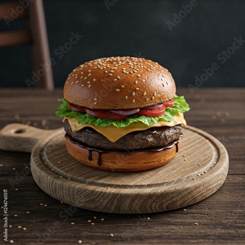 Wallpaper Mural hamburger on a wooden background Torontodigital.ca