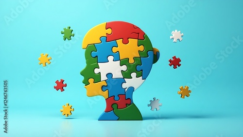 Colorful Puzzle Silhouette of a Child – Abstract Representation of Complexity and Interconnection