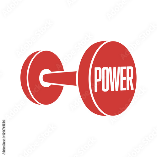 Dumbbell with text Power, icon, colored vector, transparent background 
