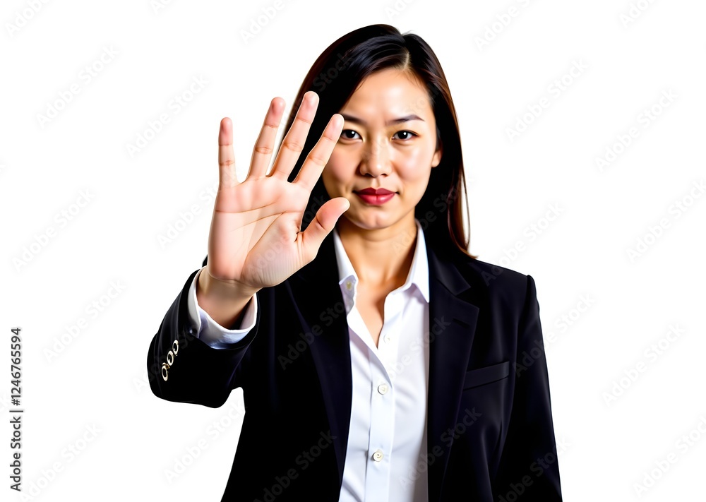 Businesswoman in a suit and proffesionally showing rejecting gesture. on white background No Corruption, rejecting gratification concept. Businesswoman in a suit and proffesionally showing rejecting gesture. on white background No Corruption, rejecting gratification concept.