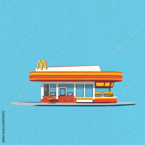 Retro fast food restaurant, vibrant colors, simple design photo