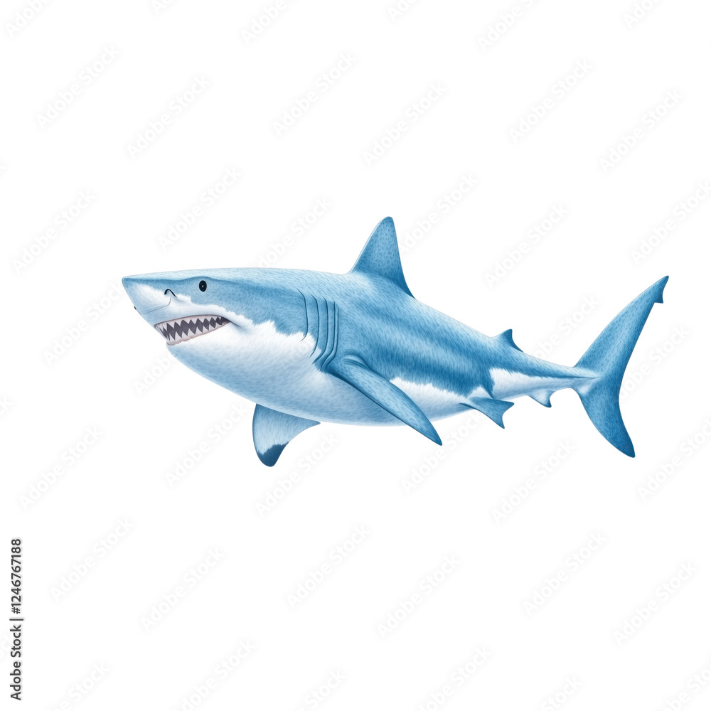 Fototapeta premium A sleek, blue shark swimming gracefully, showcasing its sharp teeth and streamlined body.