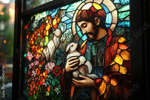 Wallpaper Mural saint francis of assisi depicted in a vibrant stained glass style surrounded by nature and animals embodying tranquility and the beauty of creation Torontodigital.ca