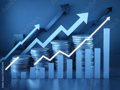 Financial Growth Concept With Graph Over Blue Background