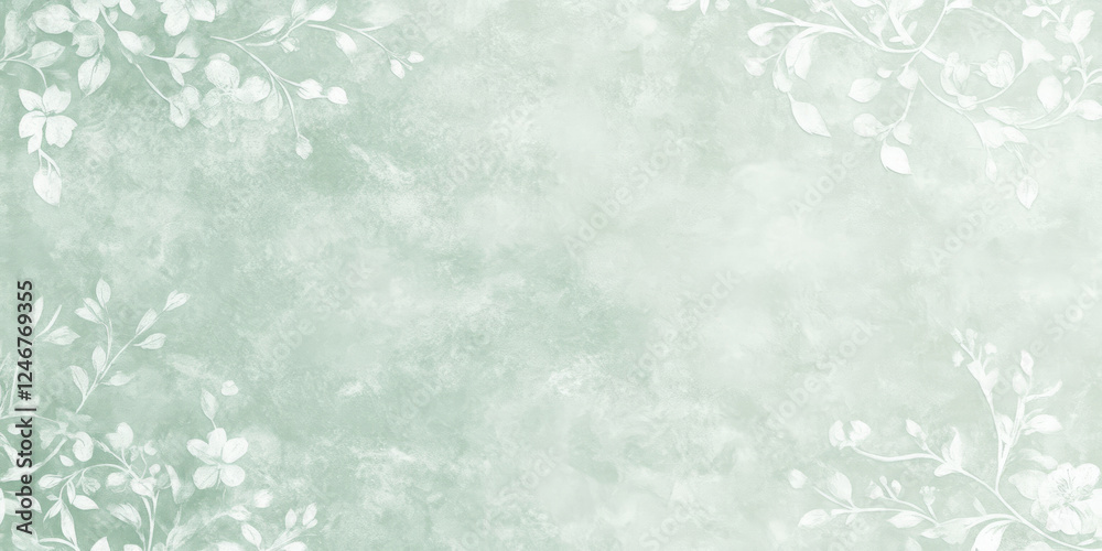 A pale, mint green background with delicate, floral patterns that gently flow across the surface. The soft, vintage feel is perfect for wedding invitations, spring-themed projects, or beauty brand