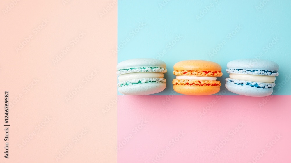 Fototapeta premium Exquisite French Macarons in Delicate Colors Against a Soft Background