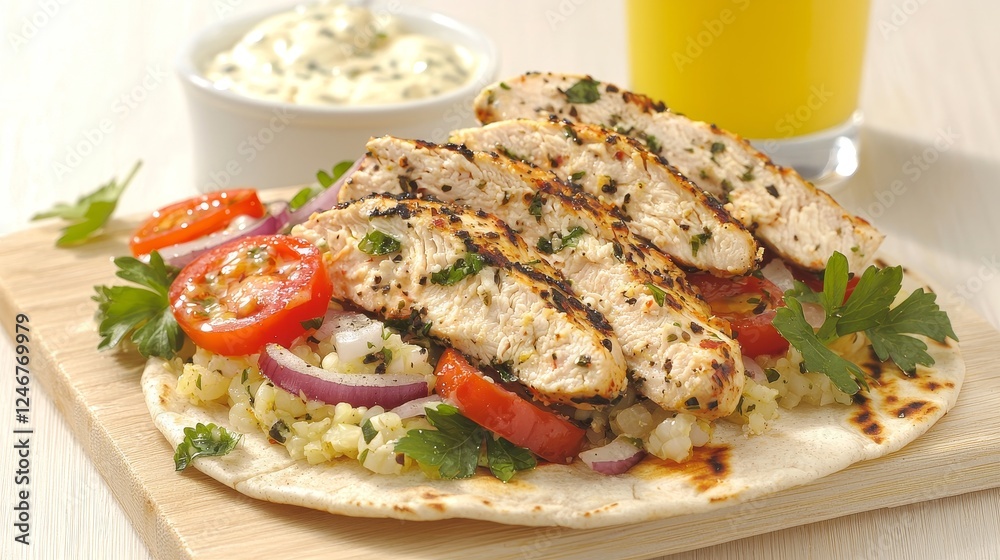 Delicious Musakhan Chicken with Fresh Vegetables on Flatbread