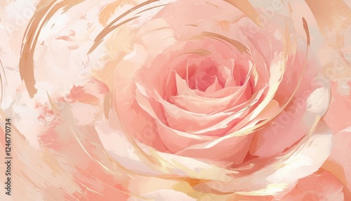 Close-up of swirling pink rose, soft background, ideal for romantic designs