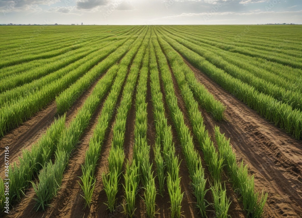 Aerial View of Serene Rows of Young Crops in a Vast Field Aerial View of Serene Rows of Young Crops in a Vast Field
