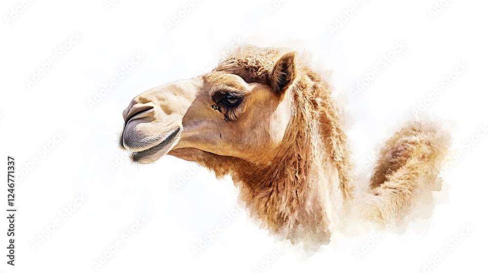 Obraz premium A Watercolor Portrait Of A Single Dromedary Camel