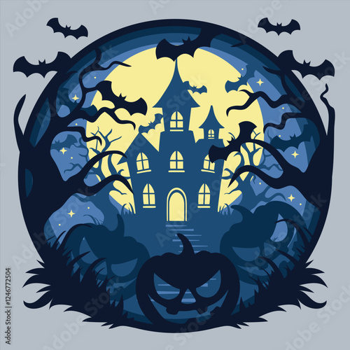 Halloween Haunted House with Pumpkin Layered Papercut