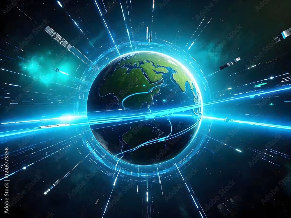Obraz premium Cosmic Connectivity: Tech Uniting the Globe