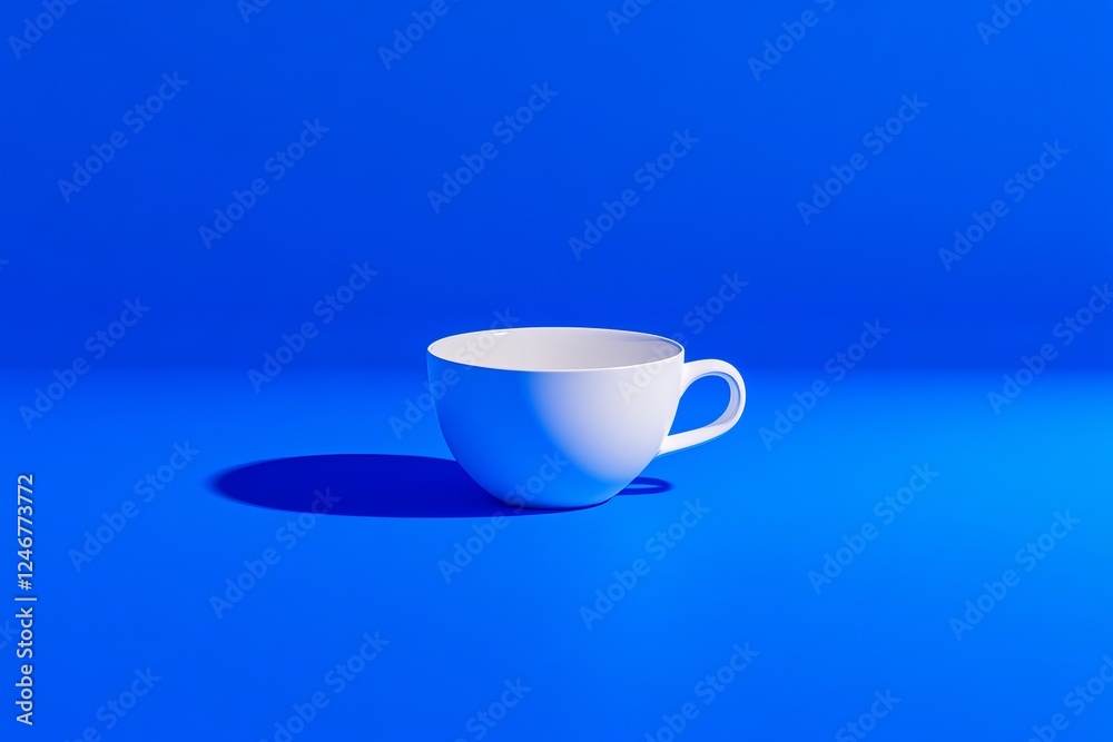 Elegant White Tea Cup on a Vibrant Blue Background. A Simple Yet Stunning Still Life Design. Perfect for Coffee Shops, Tea Lovers, and Home Decor Elegant White Tea Cup on a Vibrant Blue Background. A Simple Yet Stunning Still Life Design. Perfect for Coffee Shops, Tea Lovers, and Home Decor