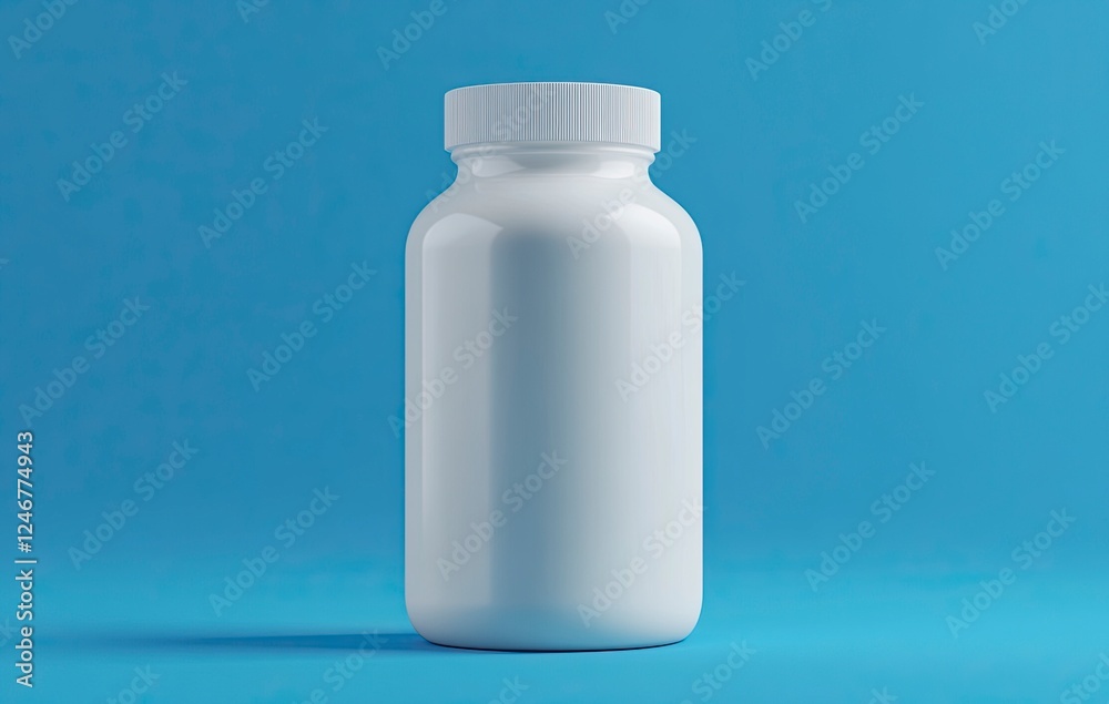White plastic supplement bottle mockup on a blue background with copy space, 3D rendering, 8K, high-resolution photography, insanely detailed, fine details, stock photo, professional color grading, White plastic supplement bottle mockup on a blue background with copy space, 3D rendering, 8K, high-resolution photography, insanely detailed, fine details, stock photo, professional color grading,
