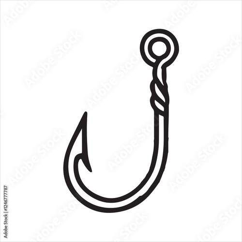 Single one line fishing hook silhouette on white background
