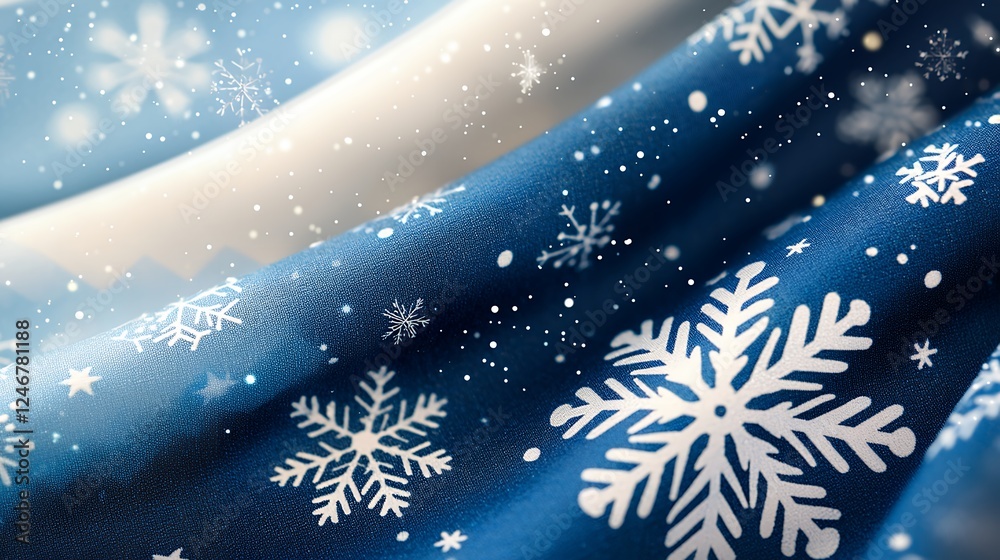 Winter Snowflake Pattern On Blue Fabric Background Winter Snowflake Pattern On Blue Fabric Background