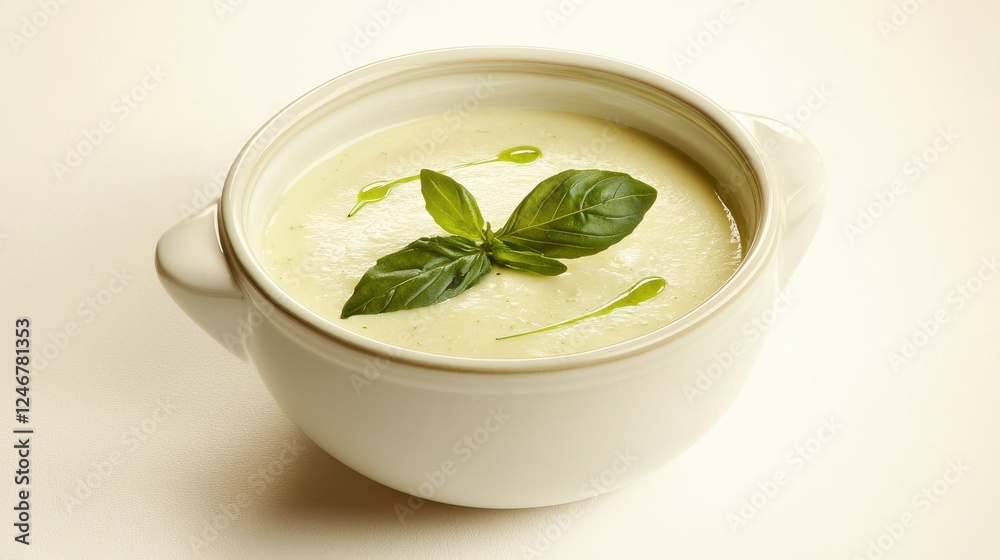 Preparing creamy basil soup home kitchen food cozy atmosphere close-up culinary delight Preparing creamy basil soup home kitchen food cozy atmosphere close-up culinary delight