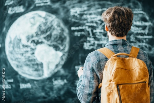 A linguistics professor teaching the origins of different world languages on a chalkboard