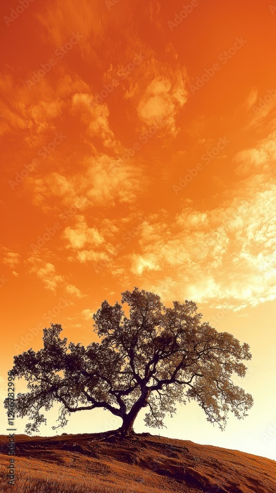 Majestic sunset over lone tree scenic landscape nature tranquil environment wide-angle view serenity concept Majestic sunset over lone tree scenic landscape nature tranquil environment wide-angle view serenity concept