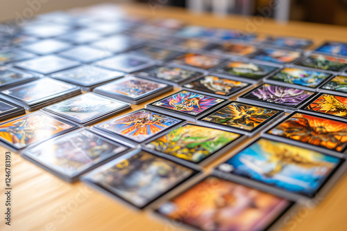 trading card collection spread, competitive scene