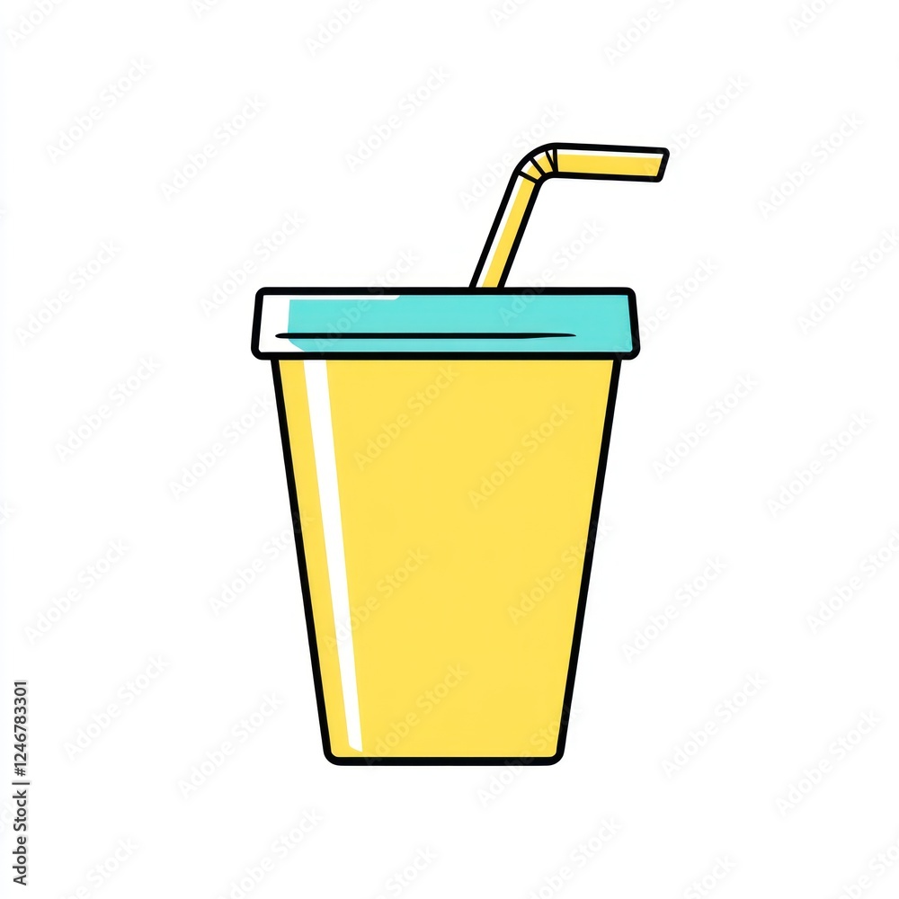 Yellow Disposable Cup Straw Summer Drink Yellow Disposable Cup Straw Summer Drink